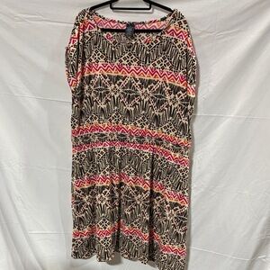 Faded Glory Pink & Cream Geometric Midi Dress
